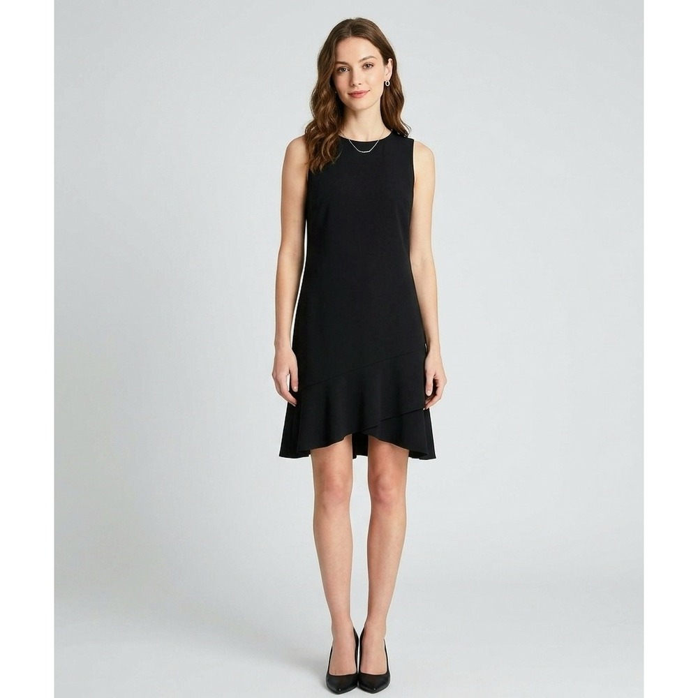 LOFT Dress Size 6 Black Sleeveless Ruffle Hem Tiered Shift Office Casual